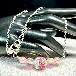 Silver and Pink with Mermaid glass Necklace-Artisan
